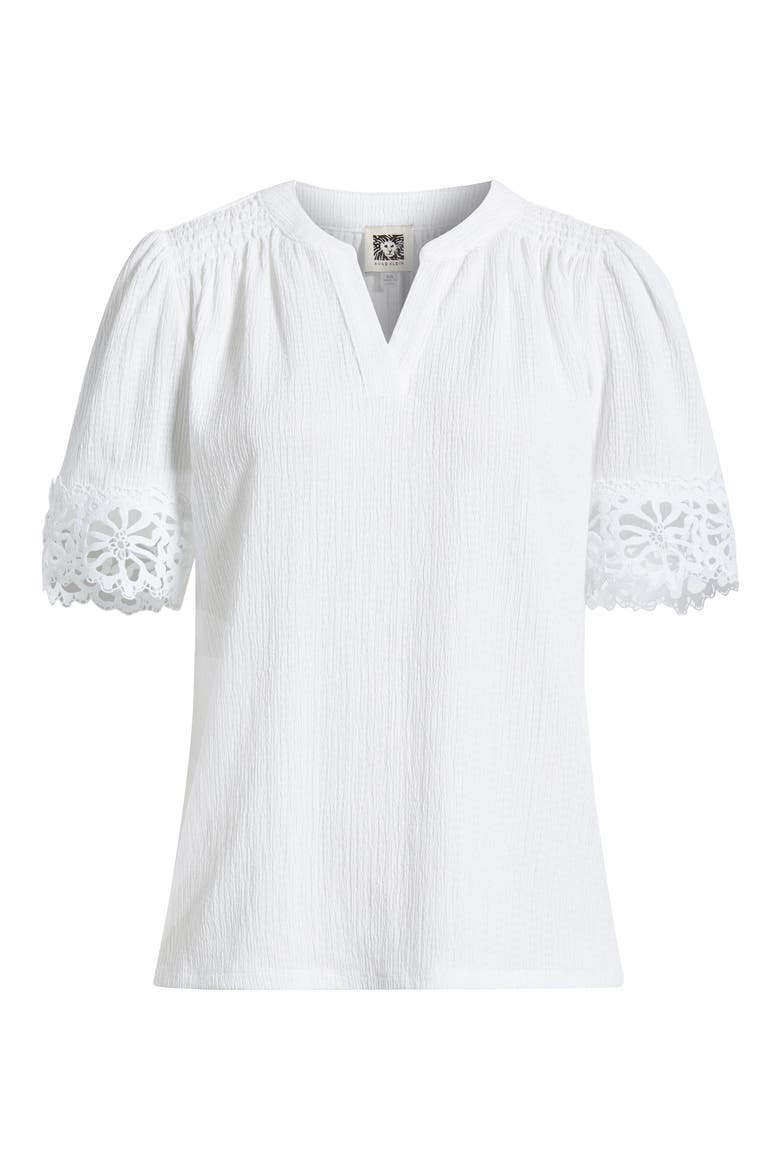 Lace Trim Crinkle Top, Alternate, color, CRISP WHITE
