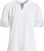 Anne Klein Lace Trim Crinkle Top
