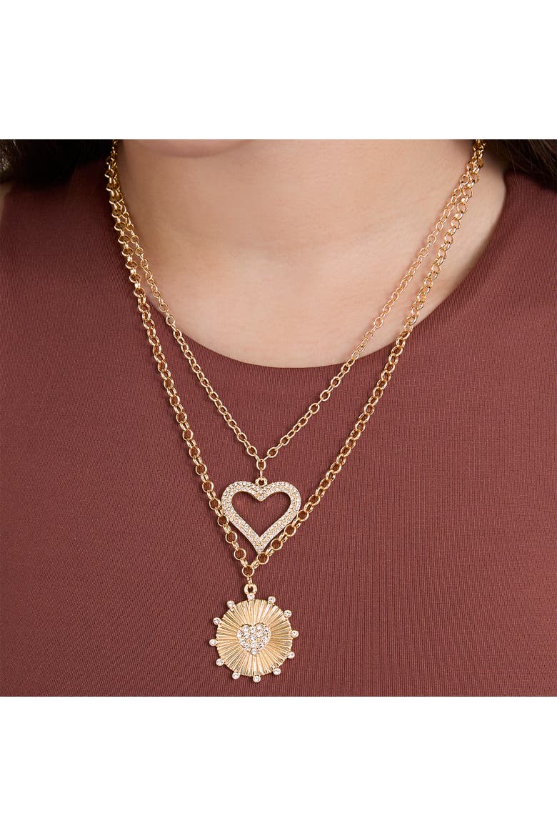 Gold-Tone Heart Necklace with Crystal Accents, Alternate, color, Gold/Silver