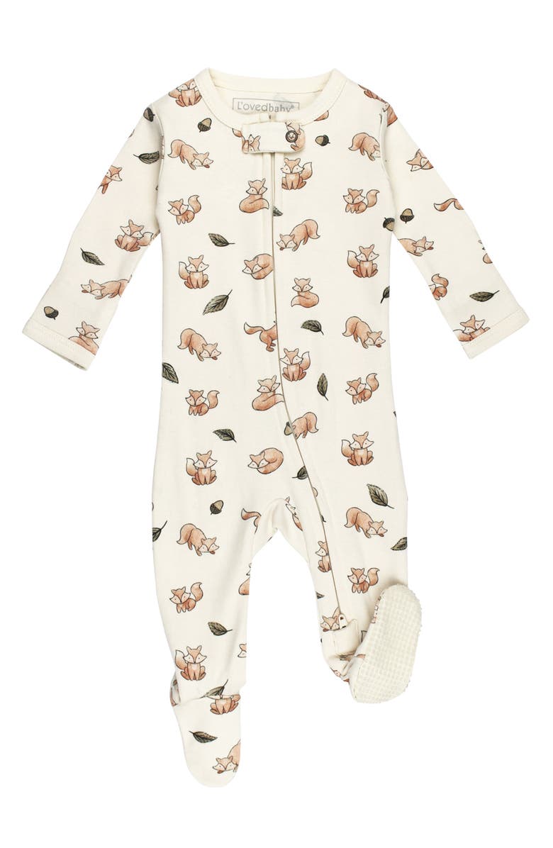 L'ovedbaby Organic Cotton Two-Way Zip Footie, Main, color, Foxy