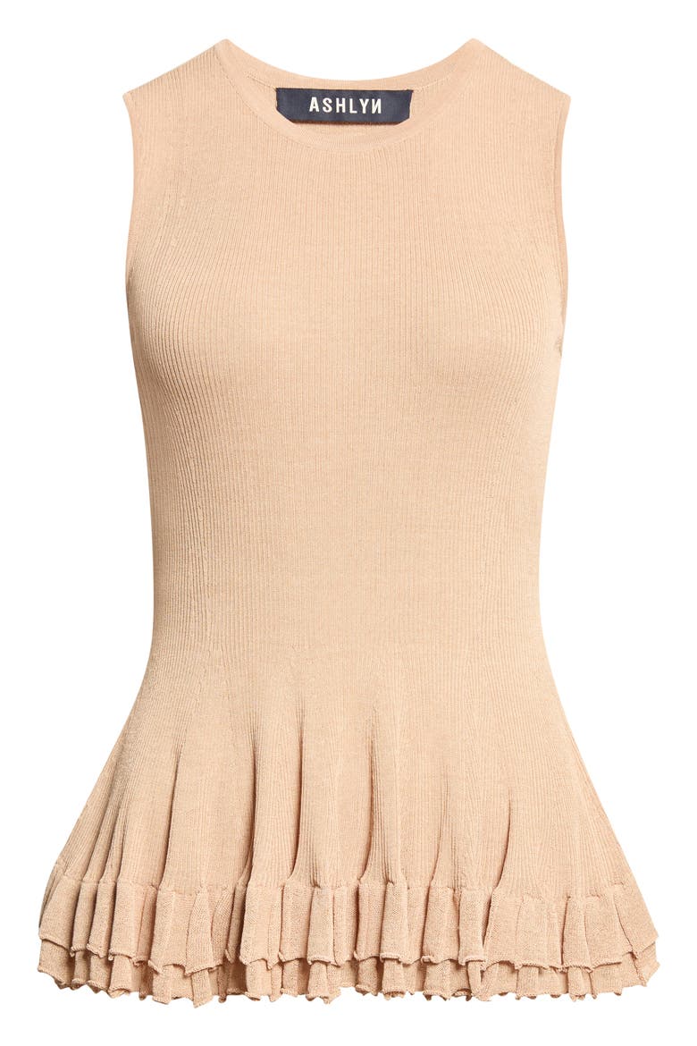 Greer Crew Neck Sleeveless Shell, Main, color, TAN