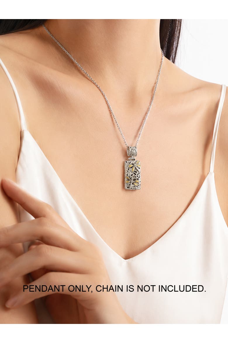Dragonfly Rectangle Pendant in Sterling Silver and 18K Gold, Alternate, color, Silver