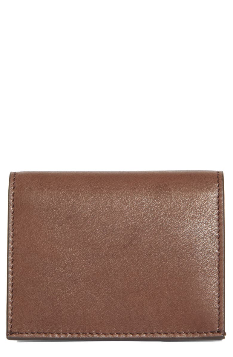 Thom Browne Soft Calfskin Leather Bifold Card Holder, Main, color, Dark Brown