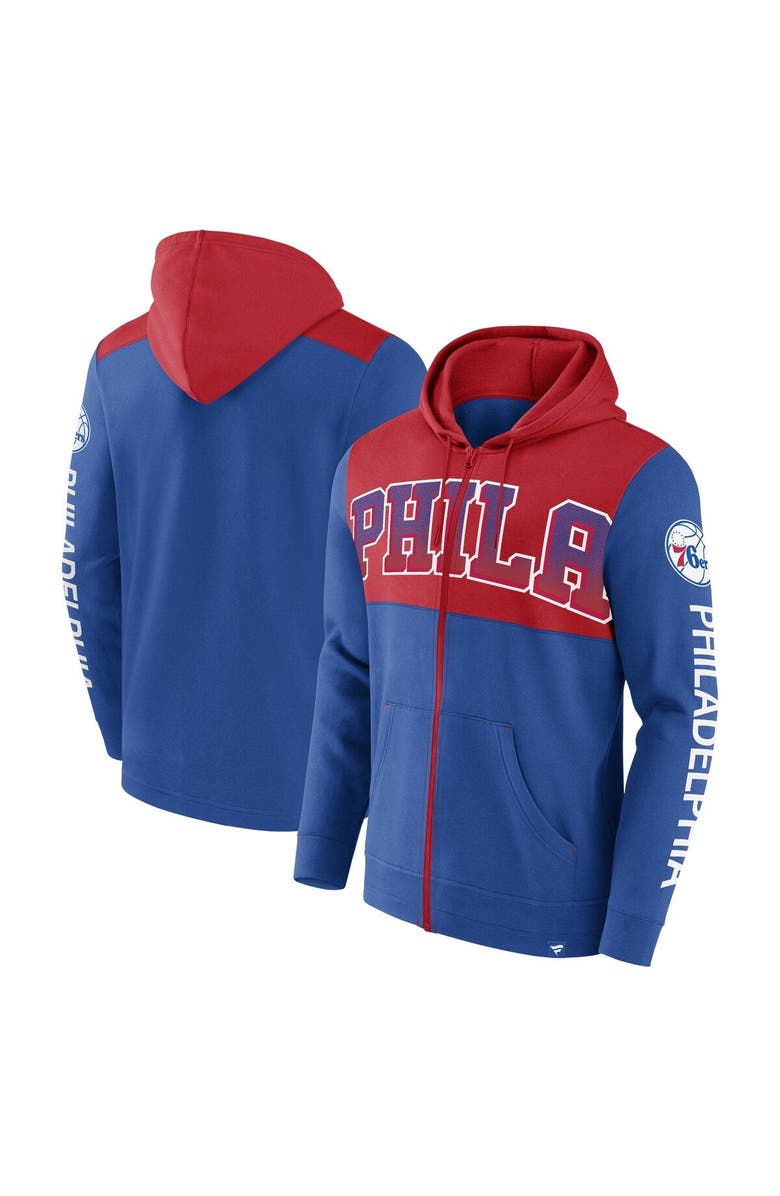FANATICS Men's Fanatics Branded Royal/Red Philadelphia 76ers Skyhook Colorblock Full-Zip Hoodie, Main, color, Royal
