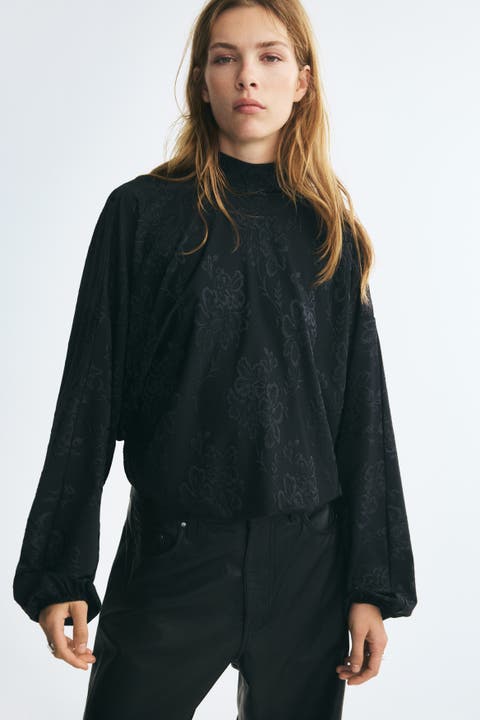 Tie-detail Jacquard-jersey Blouse