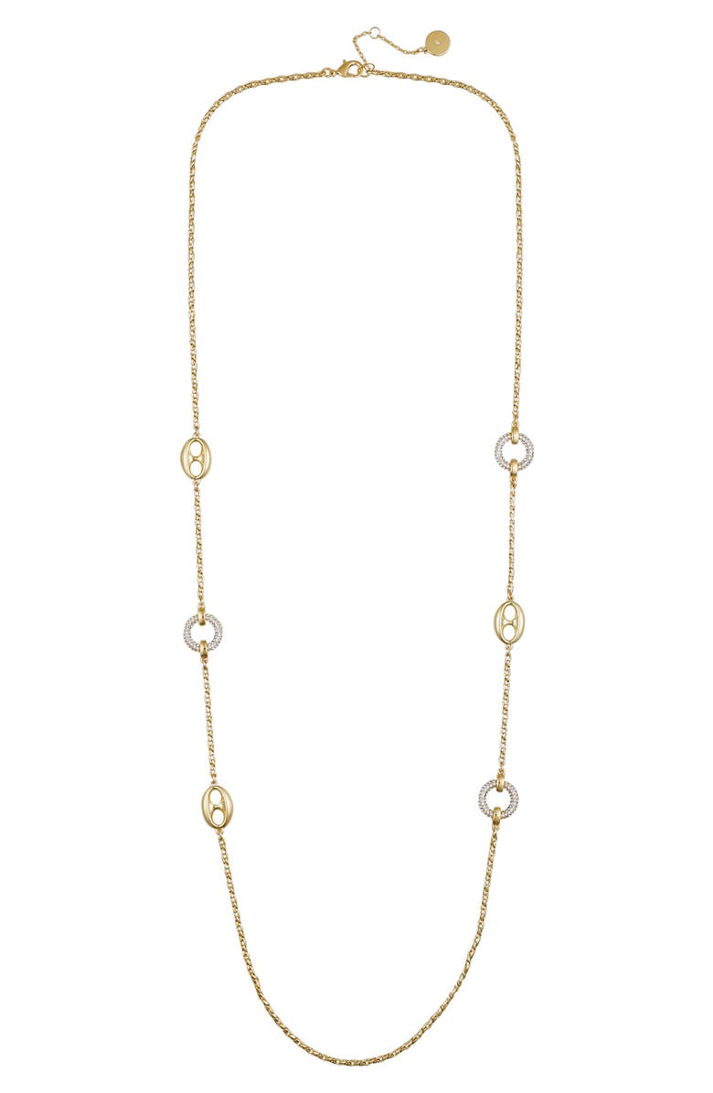 Vince Camuto Signature Mixed Link Pavé Long Necklace, Main, color, 14K Gold Plated