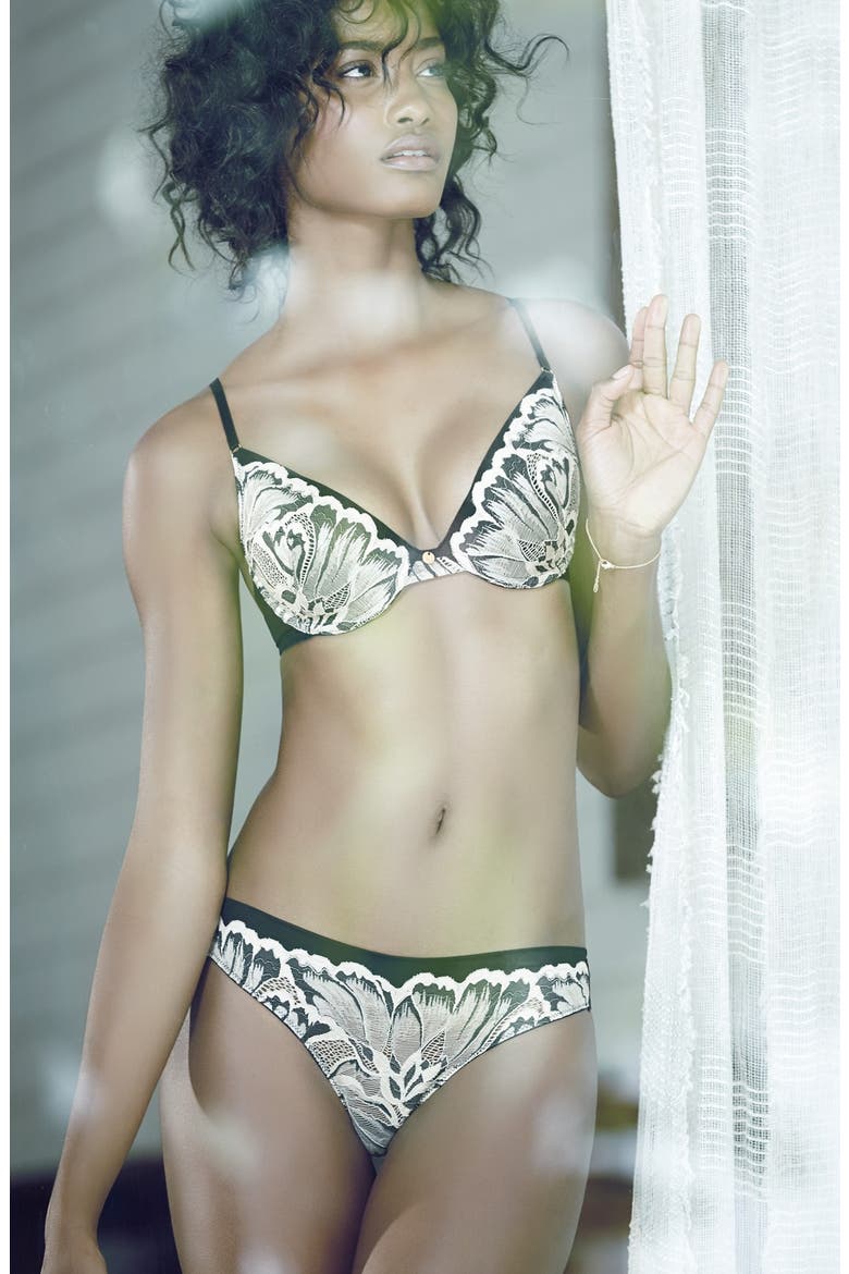 'Exotic Flower' Low Rise Tanga, Alternate, color, BLACK COMBO