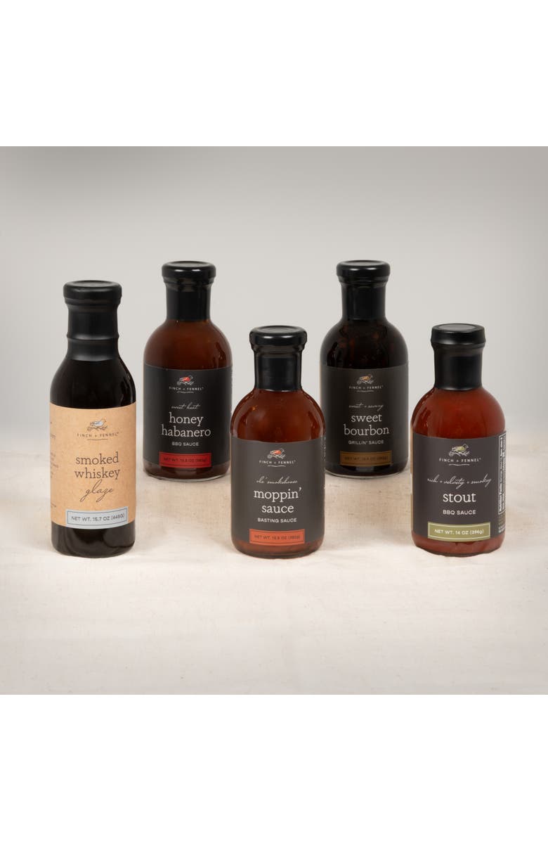 Finch + Fennel 5 Piece BBQ Sauce Sampler Pack Gift Box, Main, color, Brown