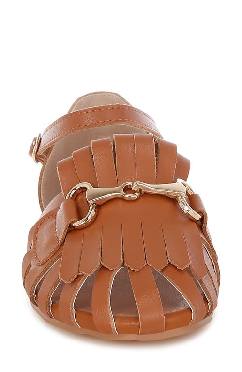 Rag & Co Women's Yellow / Orange Ramita Horsebit Fringe Flat Sandals In Tan In Tan