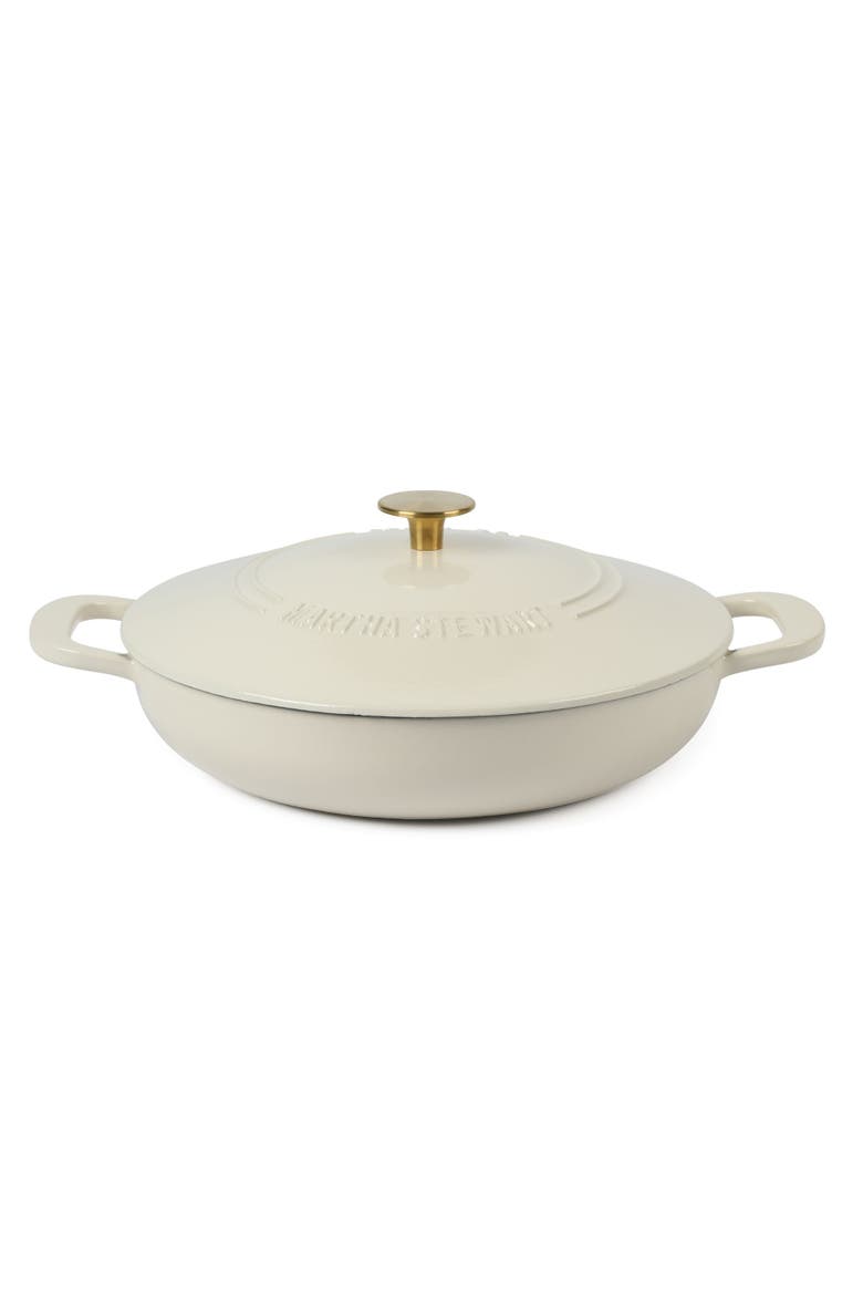 Gatwick 3.5-Quart Enameled Cast Iron Dutch Oven Braiser with Lid, Main, color, Linen/Gold