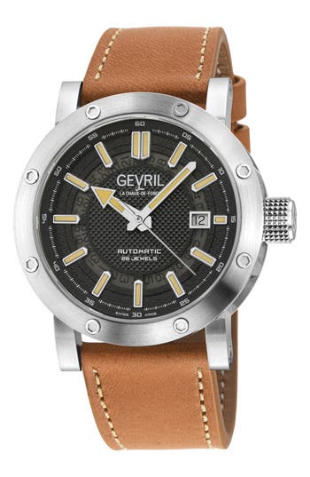 Gevril Flat Iron Limited Edition Leather Strap Watch, 42mm In Brown