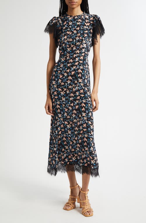 Ulla Johnson Renee Lace Trim Flutter Sleeve Silk Cocktail Dress In Blue