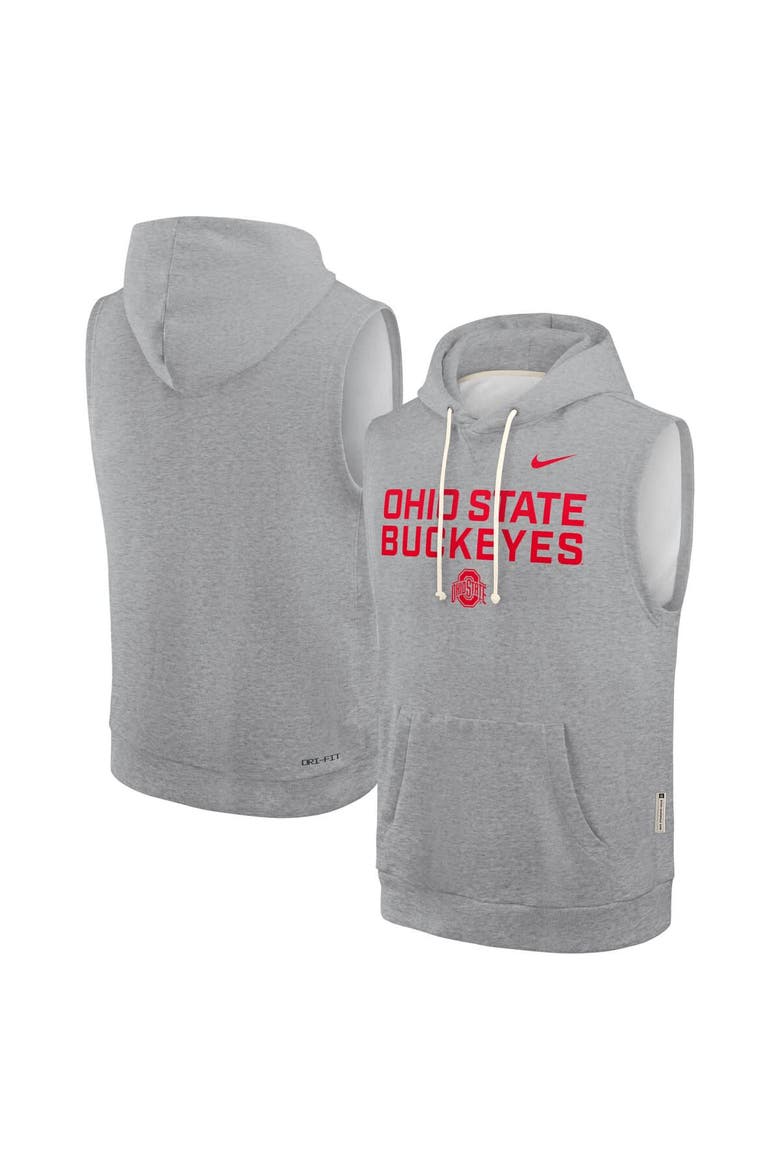 Men's Nike Heather Gray Ohio State Buckeyes 2025 Sideline Performance Sleeveless Pullover Hoodie, Alternate, color, Heather Gray