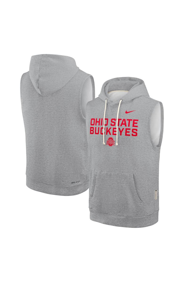 Nike Men's Nike Heather Gray Ohio State Buckeyes 2025 Sideline Performance Sleeveless Pullover Hoodie, Alternate, color, 