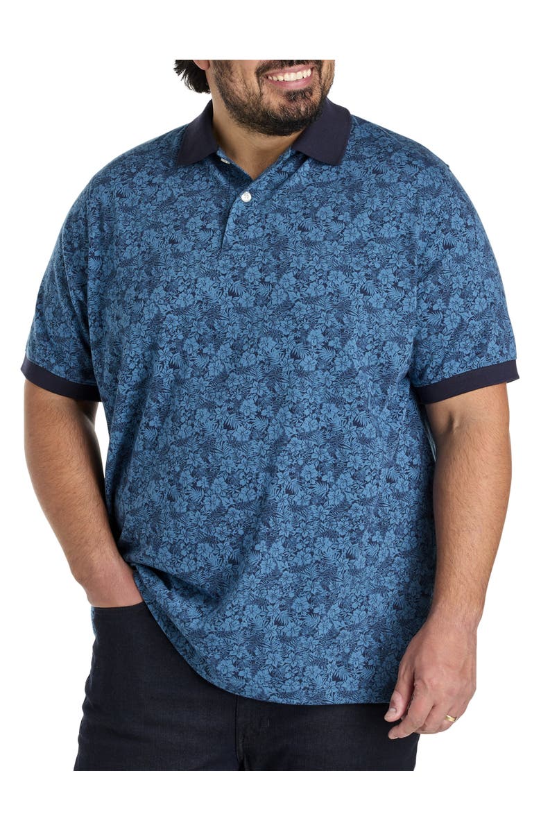 Harbor Bay by DXL Big & Tall Floral Printed Polo Shirt, Main, color, Navy