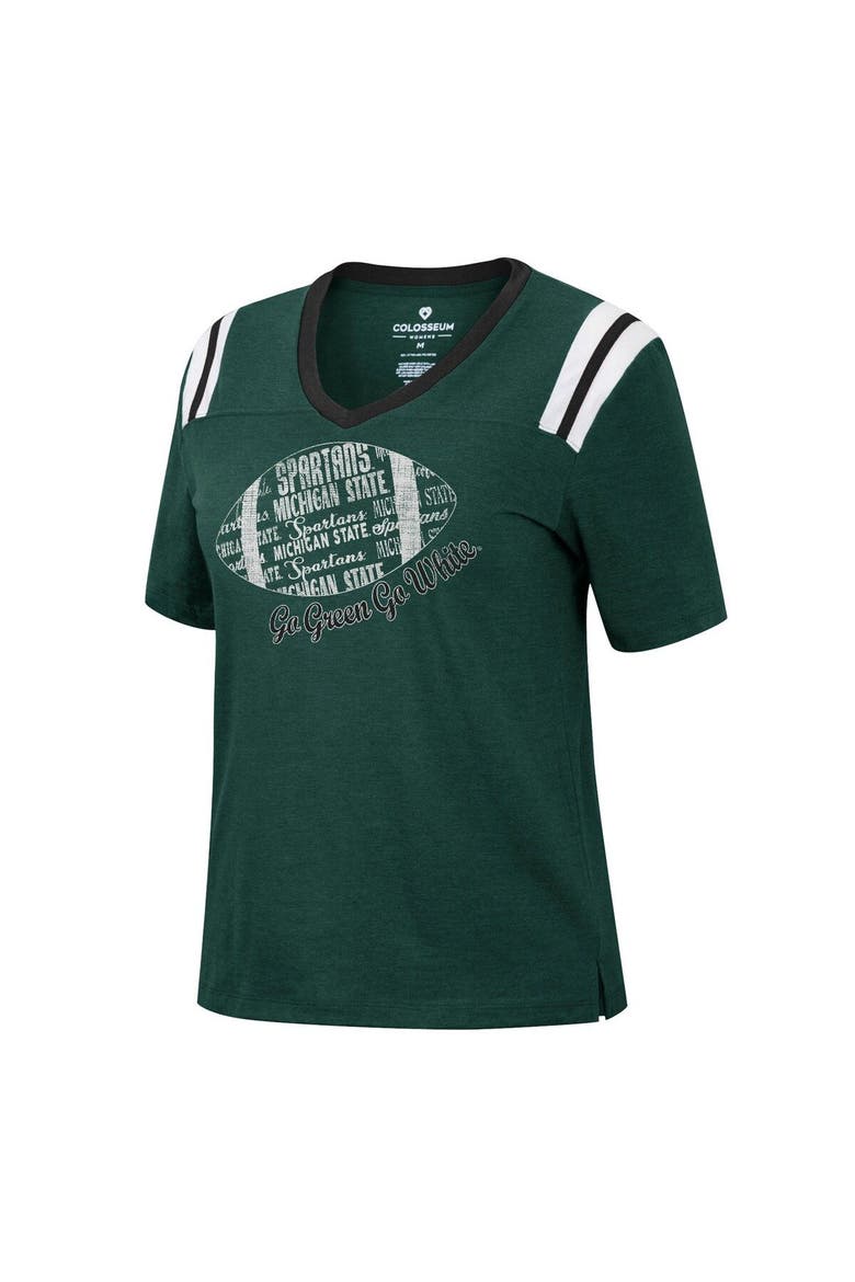 Women's Colosseum Heathered Green Michigan State Spartans 15 Min Early Football V-Neck T-Shirt, Alternate, color, Heather Green