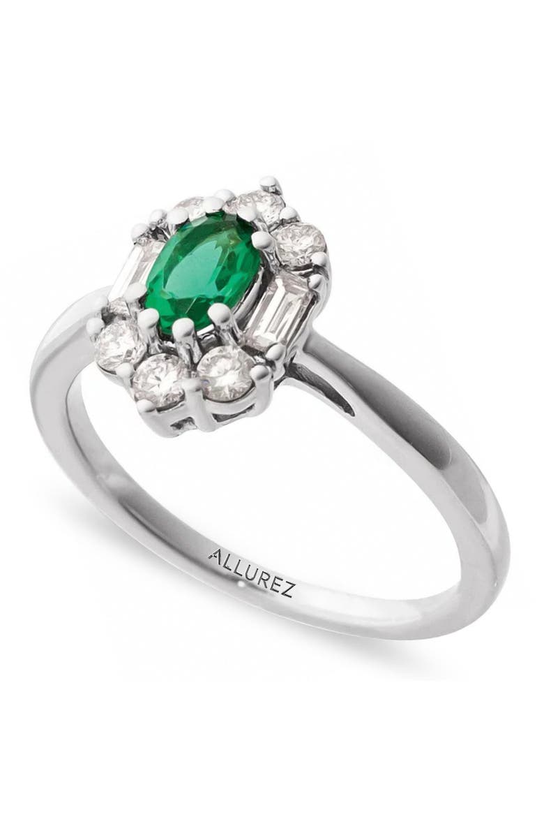 Oval Lab Emerald & Diamond Halo Ring 14K 0.95ct, Main, color, Emerald/White Gold