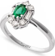 ALLUREZ Oval Lab Emerald & Diamond Halo Ring 14K 0.95ct