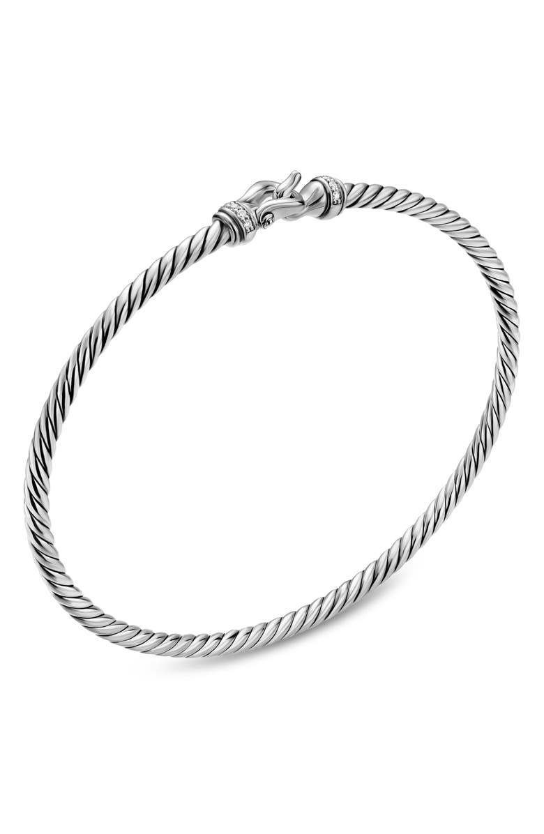 David Yurman Micro Cable Flex<sup>®</sup> Buckle Bracelet in Sterling Silver with Diamonds, 2.6mm, Alternate, color, Silver Pave
