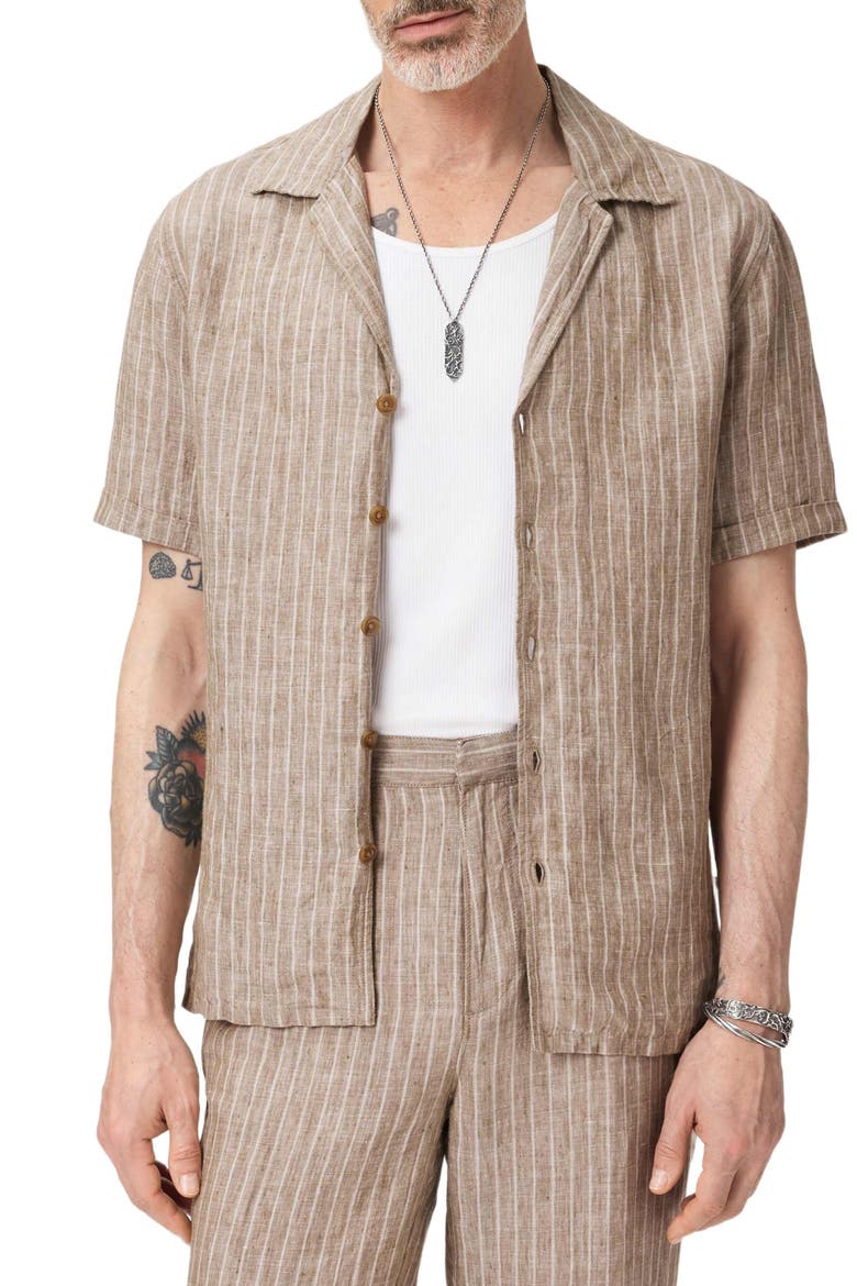 Grady Stripe Linen Camp Shirt, Alternate, color, FADED TWINE
