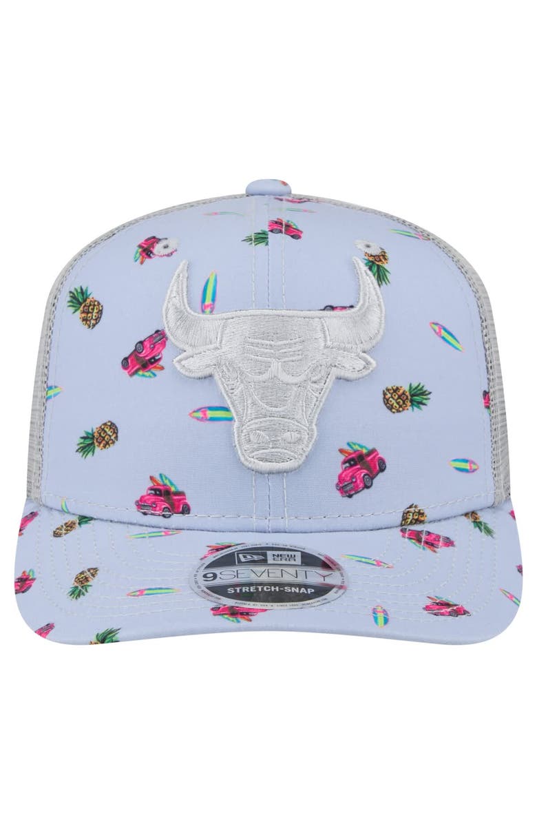 New Era Men's New Era Light Blue/Gray Chicago Bulls Adventure Aloha Pattern 9SEVENTY Stretch-Snap Hat, Alternate, color, Light Blue