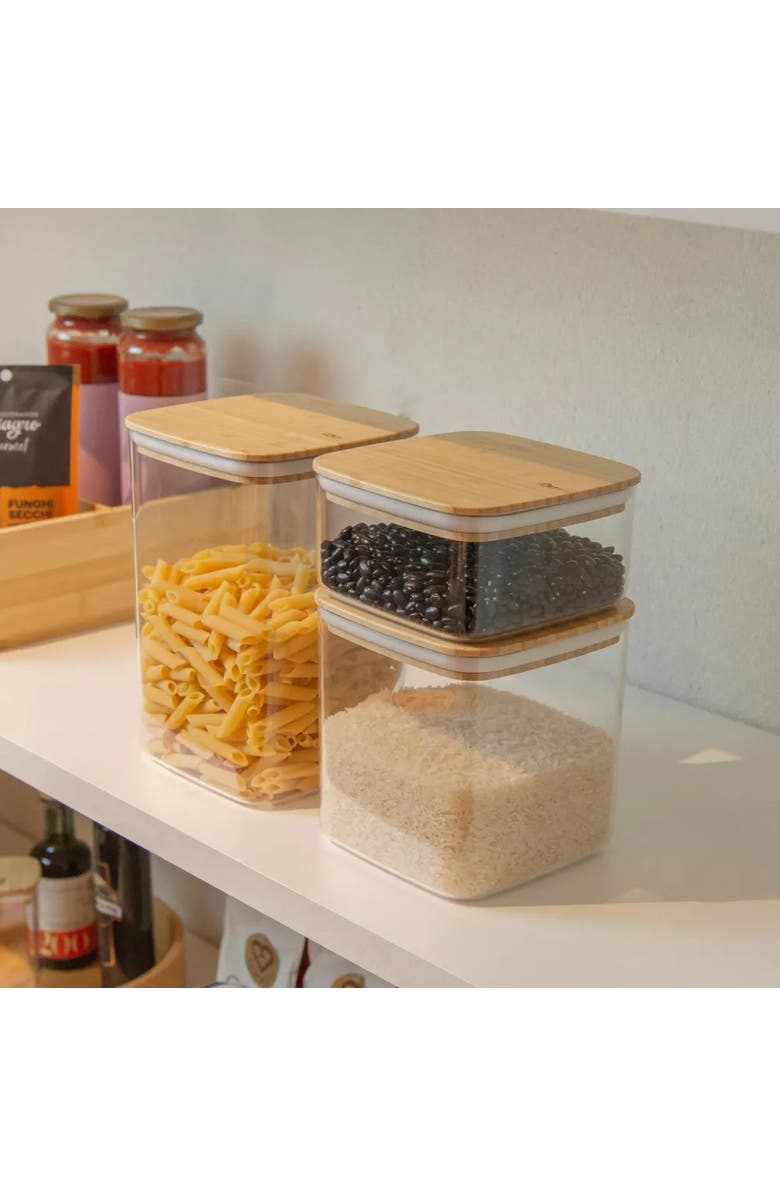 OU Clear Airtight Stackable Food Storage Container Set with Wood Lids, Alternate, color, Clear