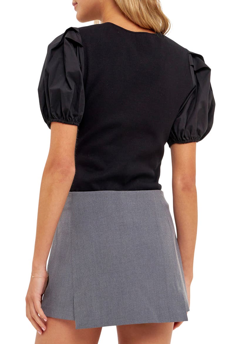 Puff Sleeve Henley, Alternate, color, BLACK