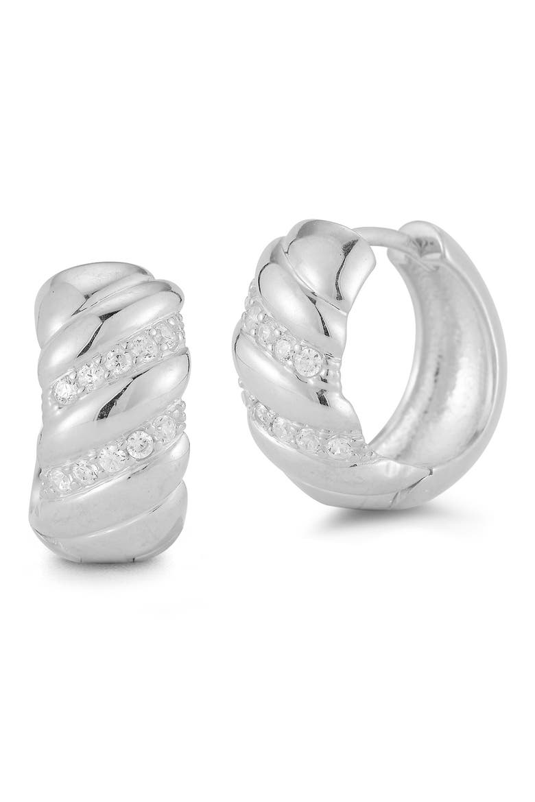Cubic Zirconia Twisted Hoop Earrings, Main, color, SILVER