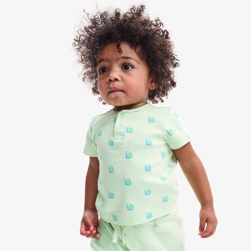 Primary Baby Organic Henley Tee In Baby Bugs In Light Clover Snails