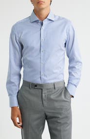 1863 by Eterna Banker Stripe Non-Iron Cotton Twill Dress Shirt