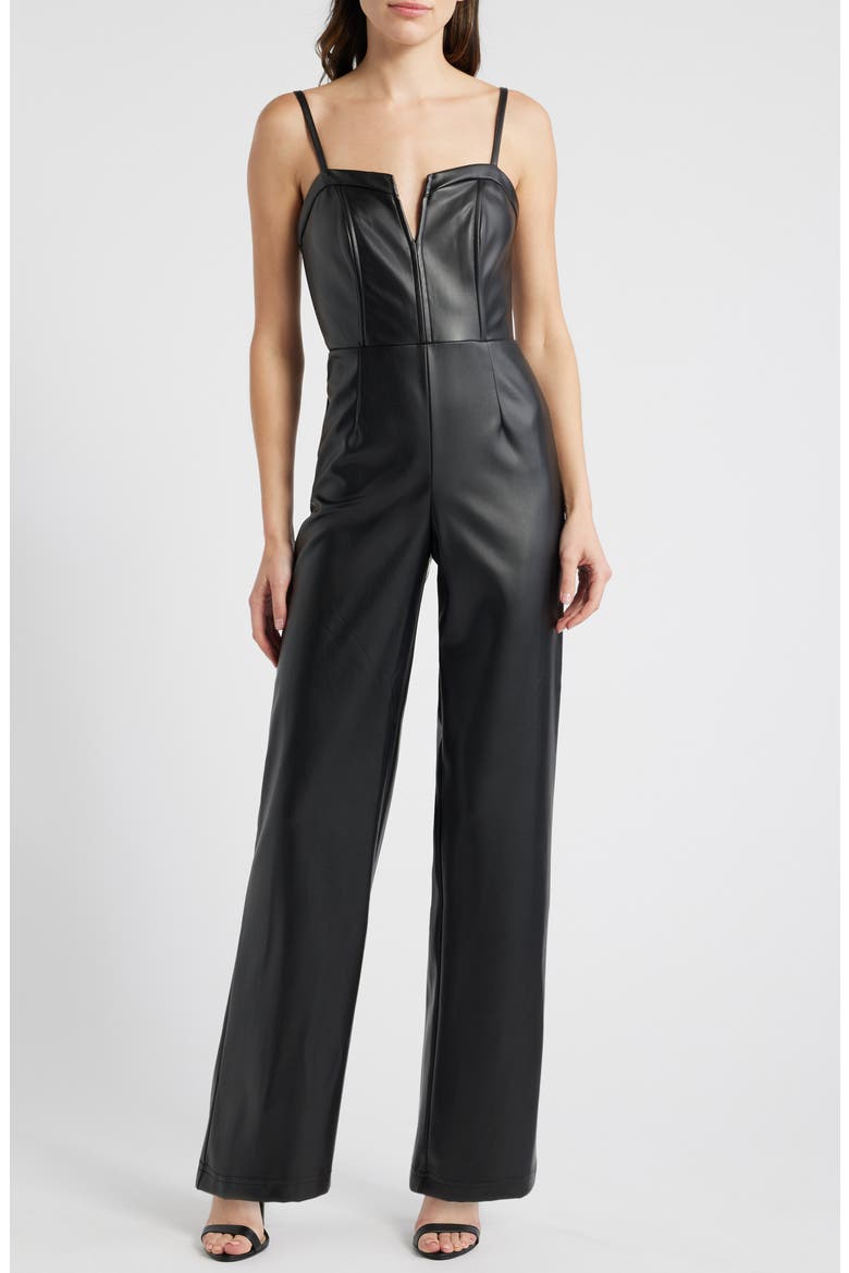 Sleeveless Faux Leather Jumpsuit, Main, color, BLACK