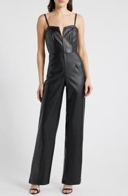 bebe Sleeveless Faux Leather Jumpsuit
