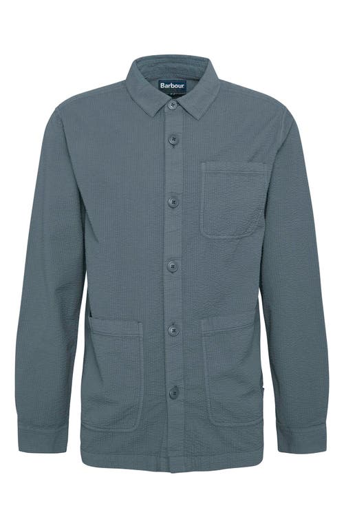 Shop Barbour Callercove Cotton Seersucker Button-up Overshirt In Vintage Teal