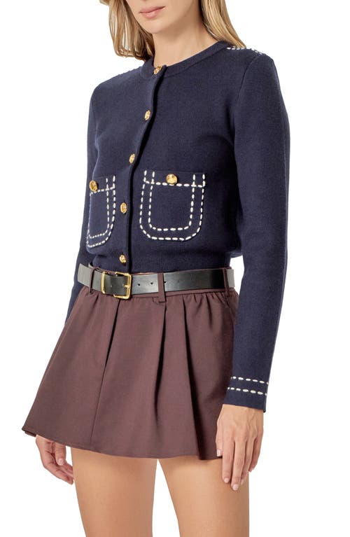 English Factory Stitch Detail Cardigan In Blue