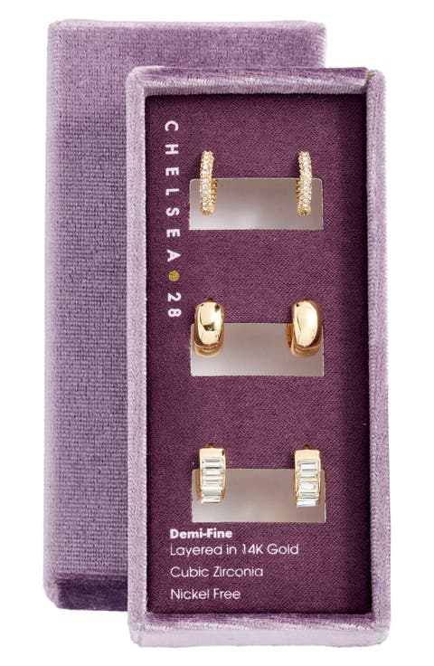 Set of 3 Huggie Hoop Earrings