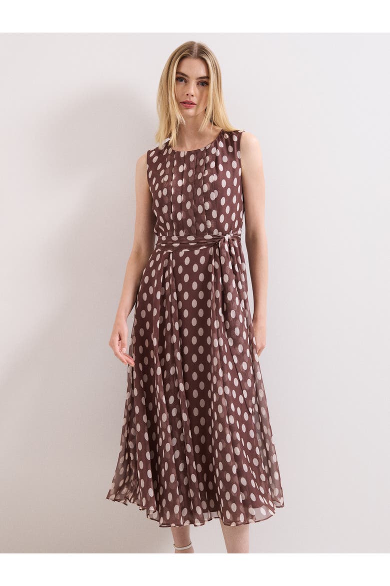 Lucinda Midi Spot Dress, Alternate, color, Latte