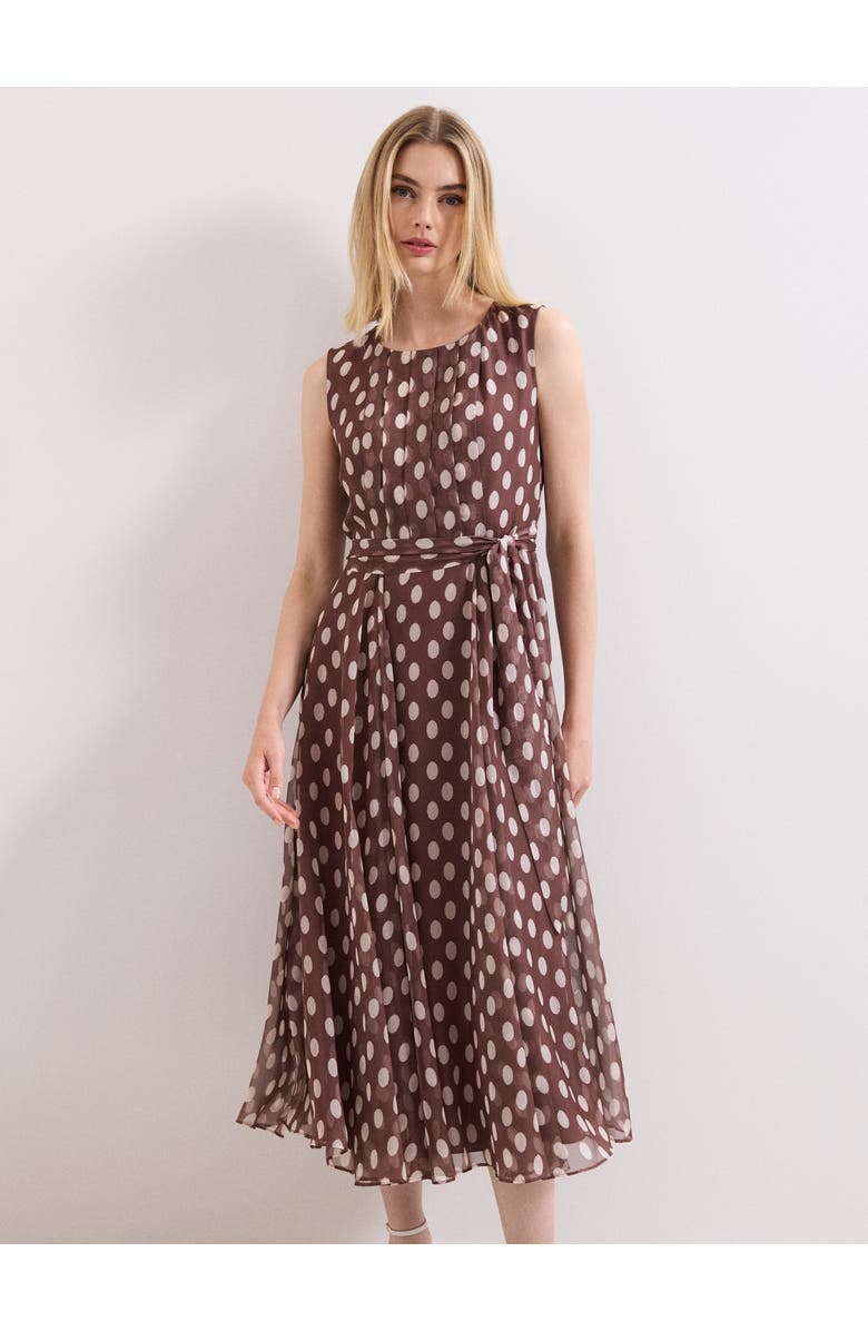 Phase Eight Lucinda Midi Spot Dress, Alternate, color, Latte