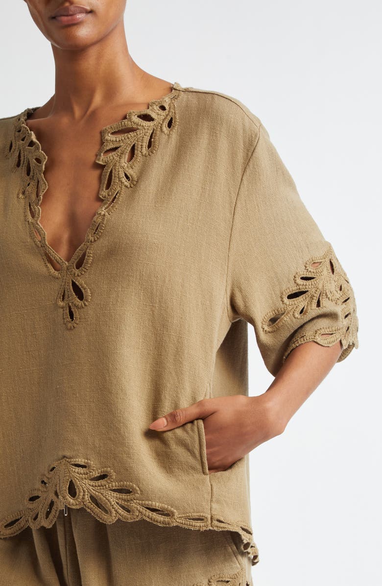 Isabel Marant Étoile Shana Embroidered Cotton Tunic, Alternate, color, Light Khaki