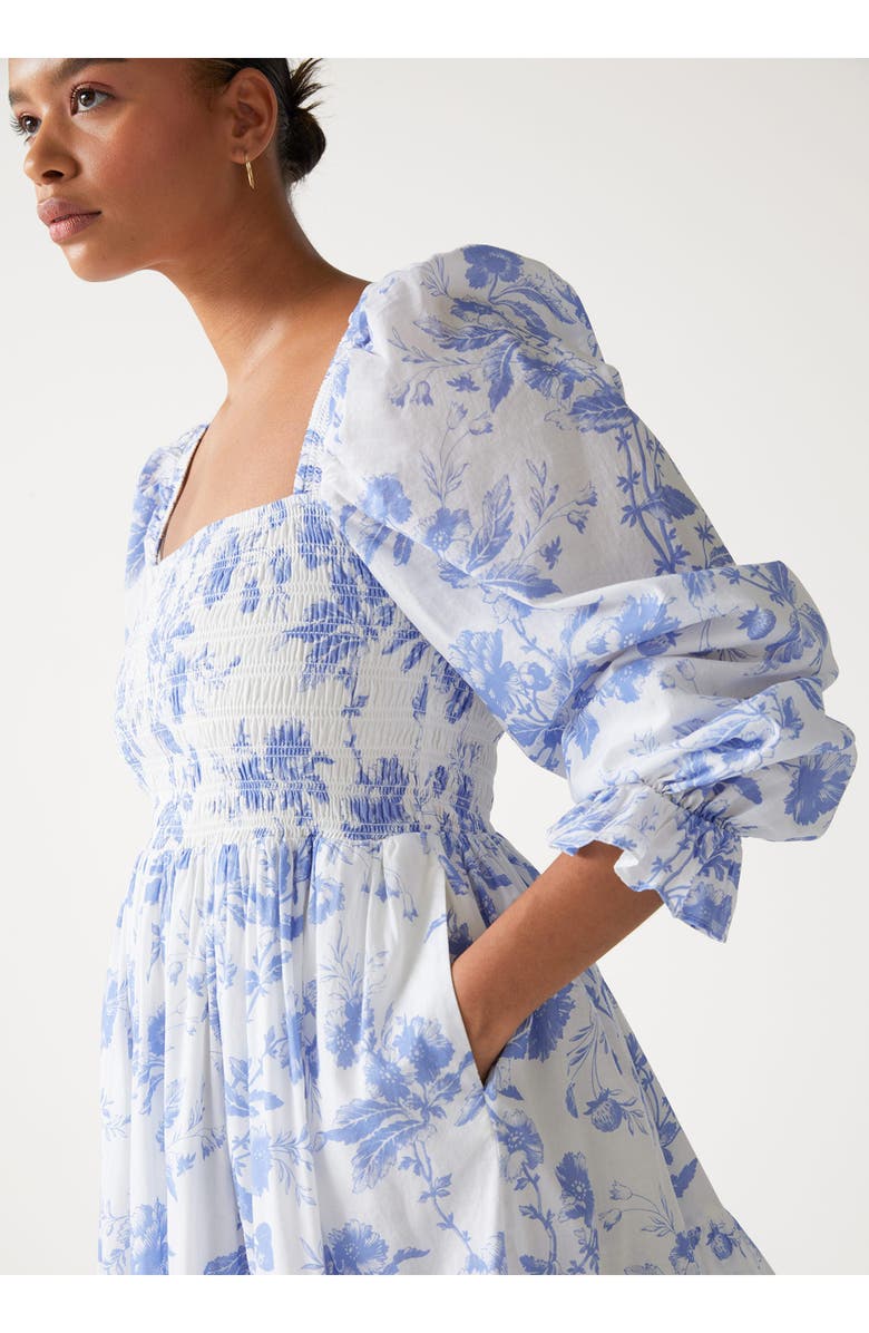 & Other Stories Smocked Tiered Long Sleeve Cotton Dress, Alternate, color,