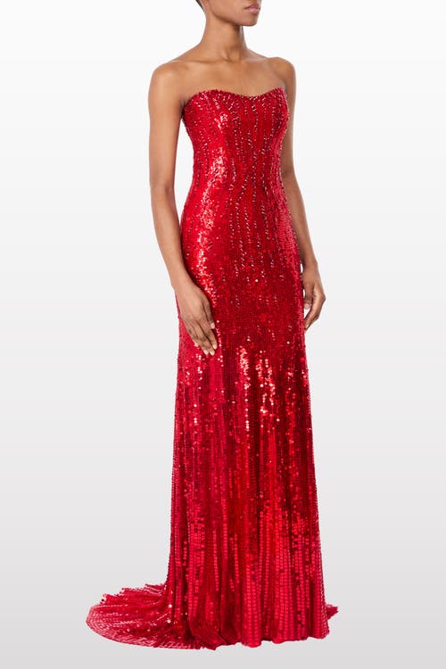 Jenny Packham Sarai Embellished Strapless Maxi Dress In Red