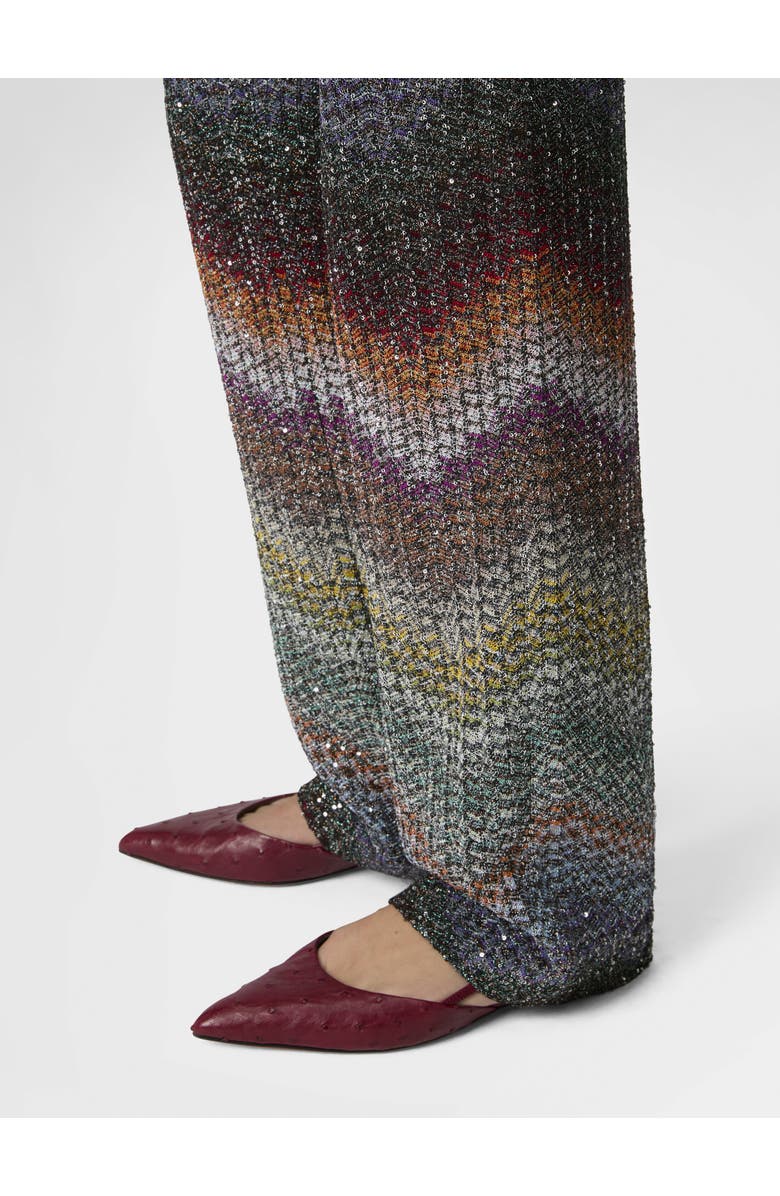Missoni Viscose Lamé Straight Trousers With Sequins, Alternate, color, Green& Brown