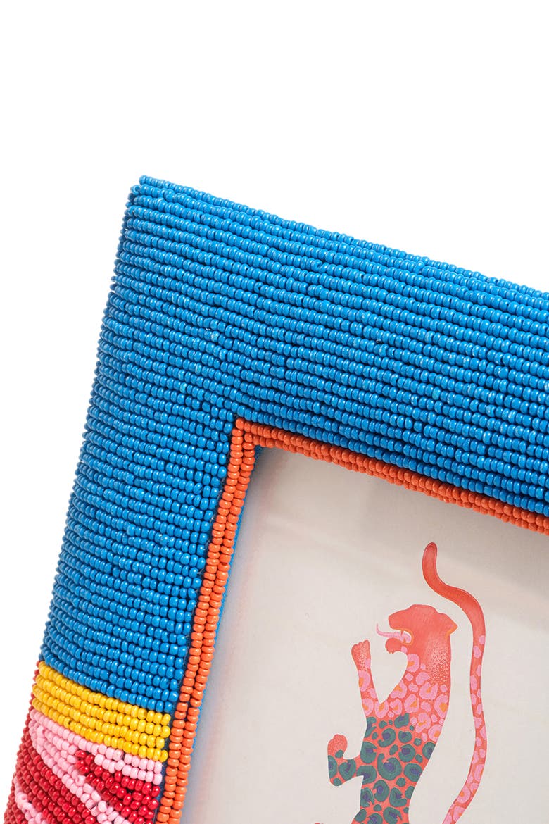 Dadri Decorative  Beaded Wood Frame 8X7 In, Alternate, color, Blue