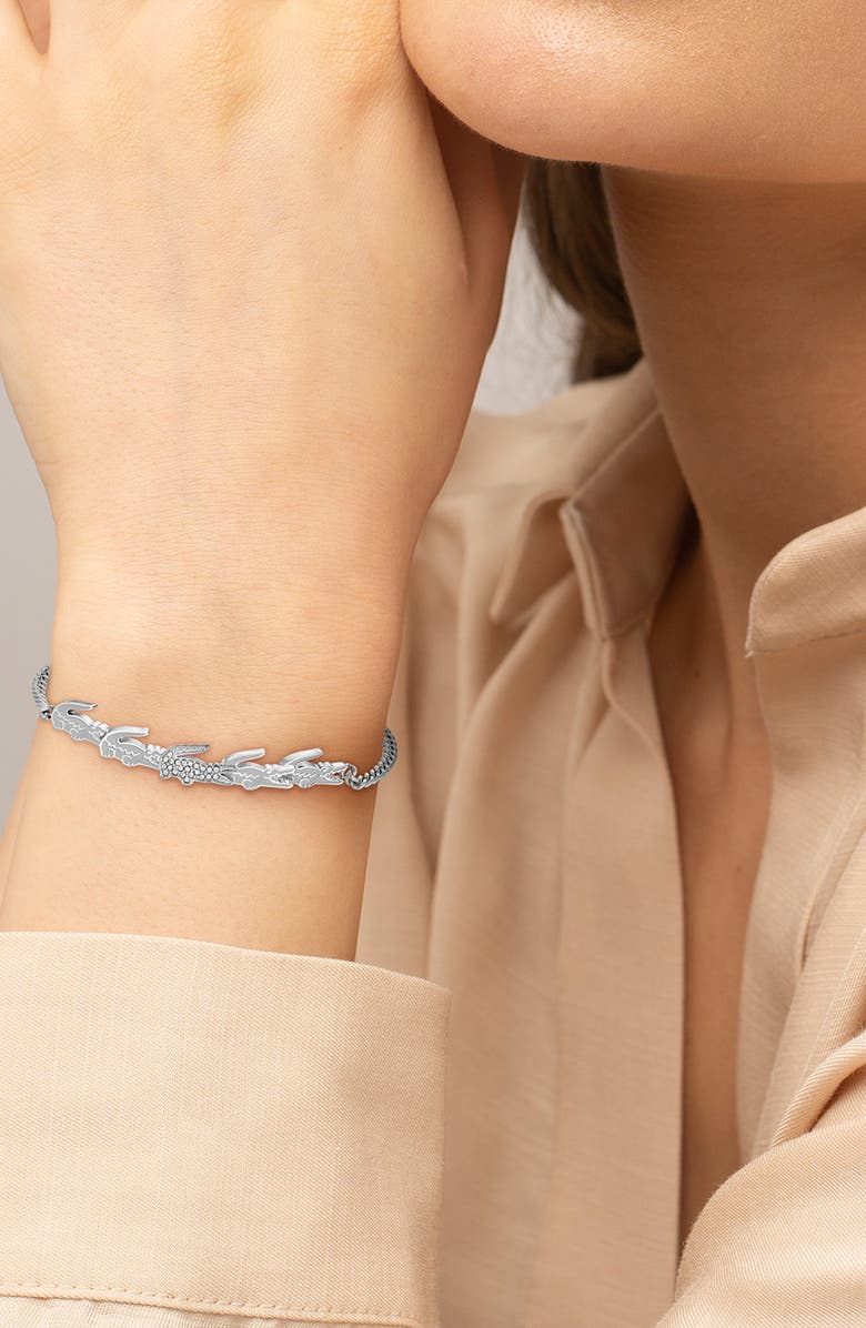 Lacoste Crocodile Pavé Bracelet, Alternate, color, Silver