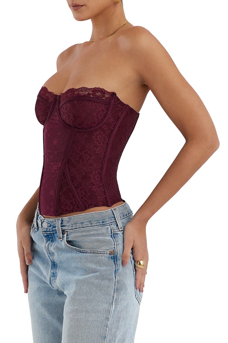 Straples Lace Corset Top, Alternate, color, BLACK CHERRY