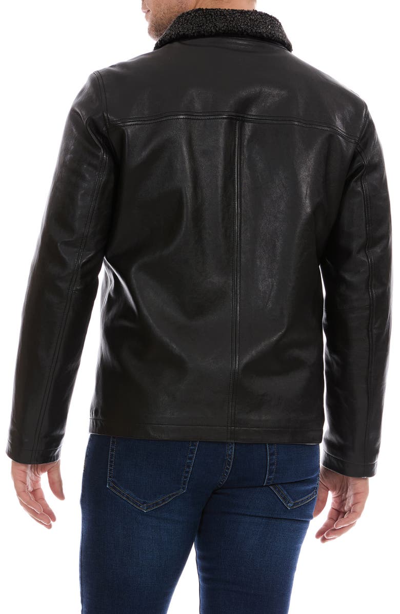 Perry Ellis Faux Shearling Collared Leather Jacket, Alternate, color, Black