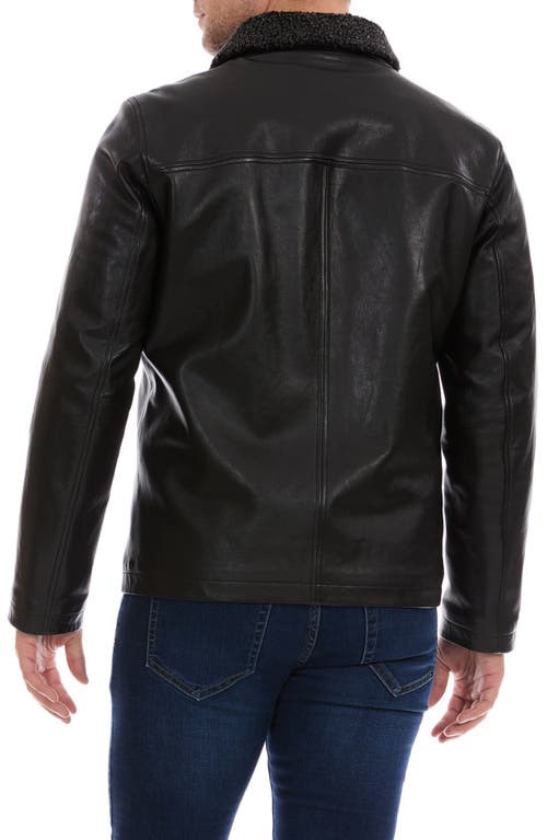 PERRY ELLIS PERRY ELLIS FAUX SHEARLING COLLARED LEATHER JACKET
