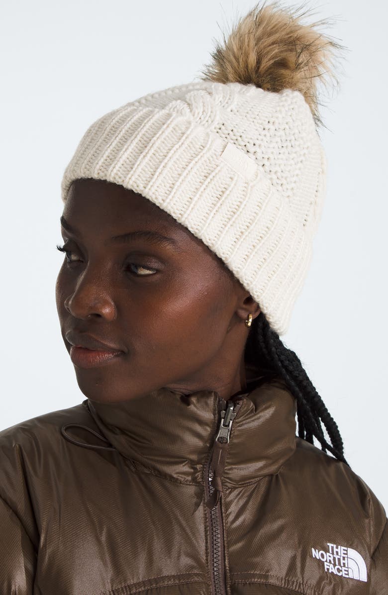 The North Face Oh Mega Faux Fur Pom Beanie, Alternate, color, White Dune