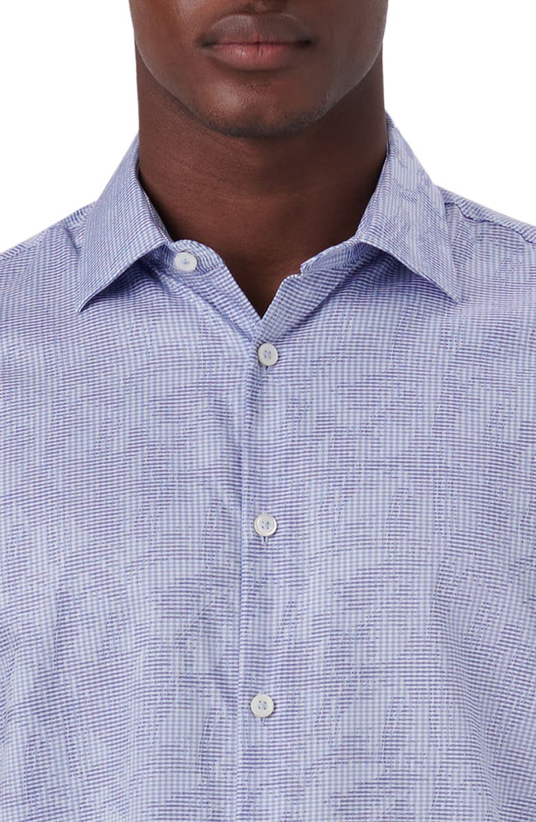 Bugatchi Floral Pincheck Short Sleeve Stretch Cotton Shirt, Alternate, color, 