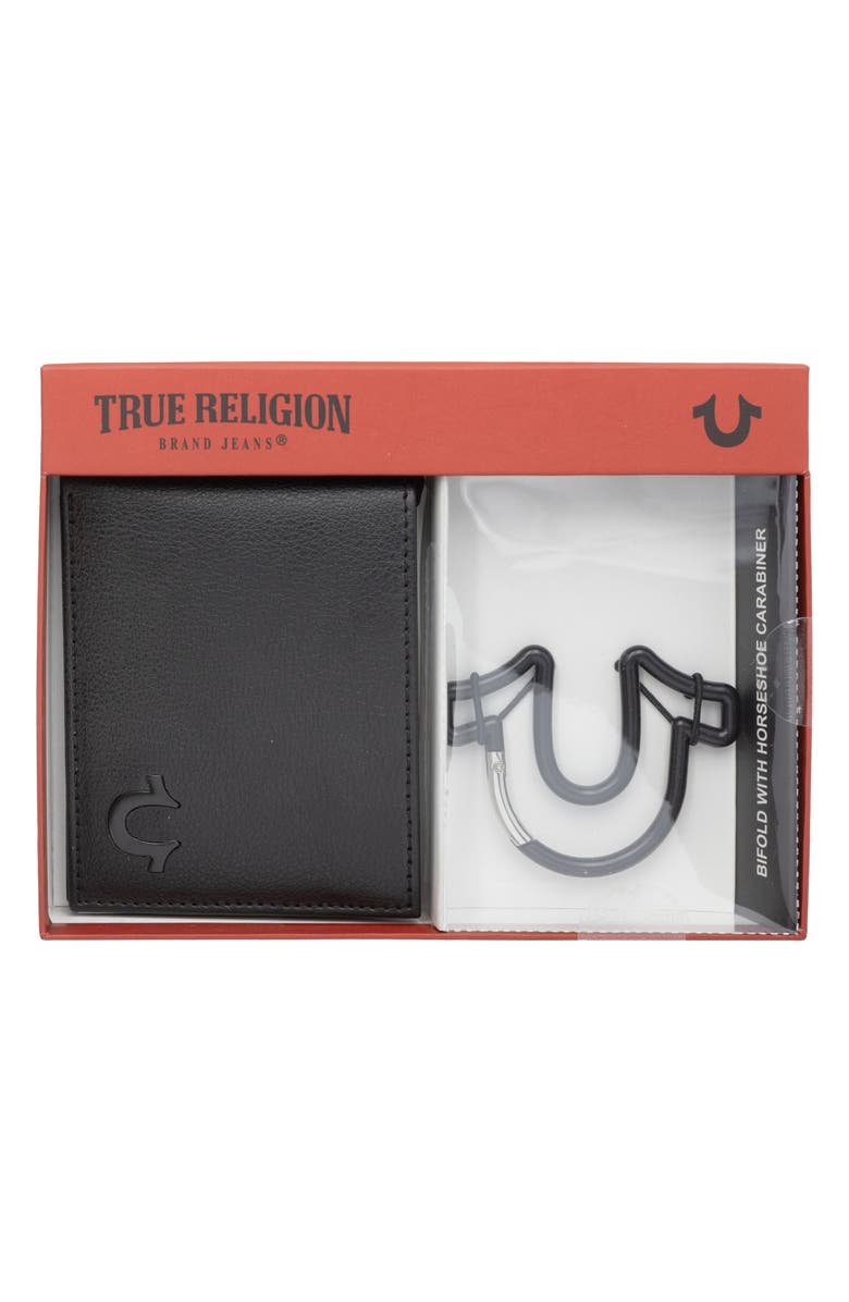 True Religion Bifold Wallet & Horseshoe Carabiner Gift Set, Alternate, color, Black/ Black