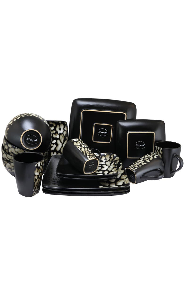 Elama Savannah 16 Piece Stoneware Dinnerware Set, Alternate, color, Black